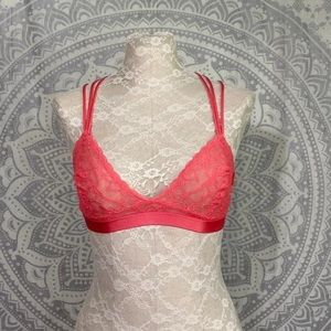 New $44 Victorias Secret Strappy Brami Lace Cross Back Bralette Bra Coral Reef M